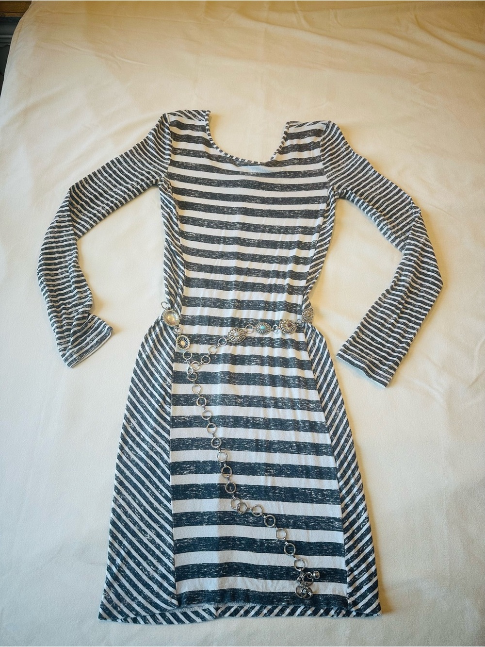 Armani Exchange Black and White Striped Long-Sleeve Dress XS